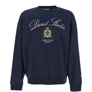 DUNST unisex classic logo crew neck sweatshirt navy blue embroidered preppy